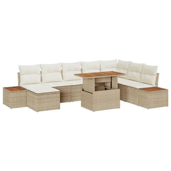Köp online vidaXL Trädgårdsmöbelset med kudde 9 pcs Beige och gräddfärgad