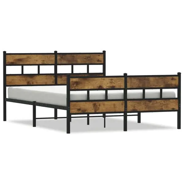 vidaXL Sängram utan madrass metall rökfärgad ek 150x200 cm Kampanjpris