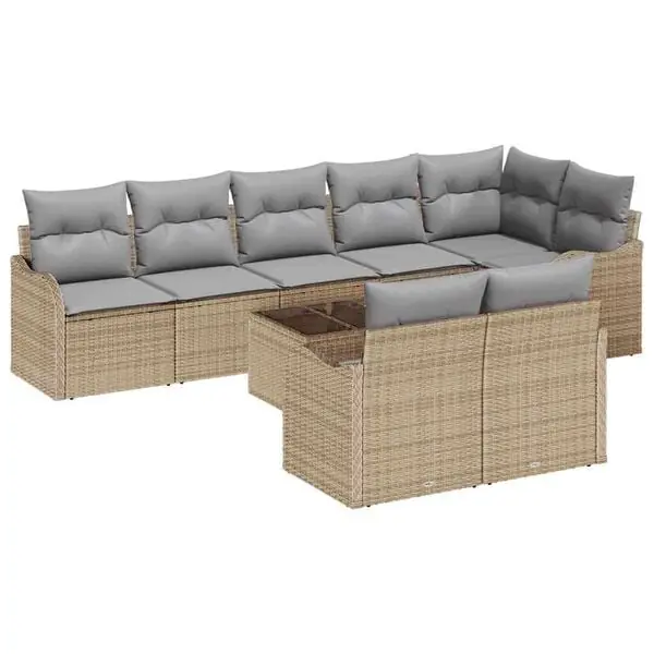Lägg i varukorgen vidaXL Trädgårdsoffset med kudde 9 pcs beige och ljusgrå Poly rattan