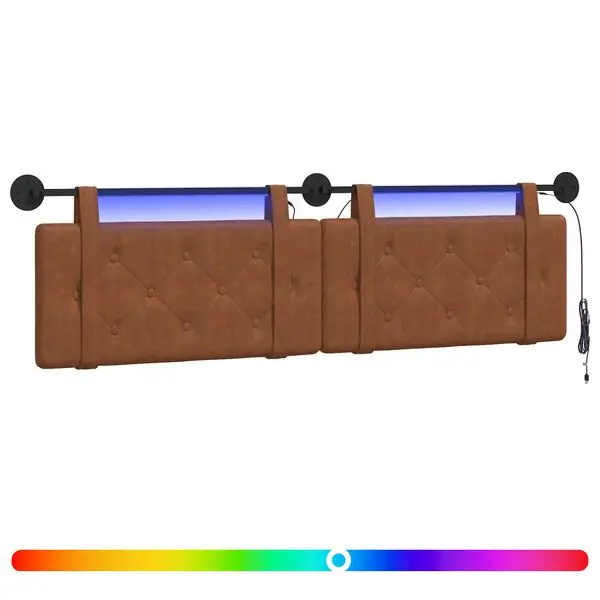 Sista chansen vidaXL Hängande sänggavel Med LED-lampa Brun Antik PU