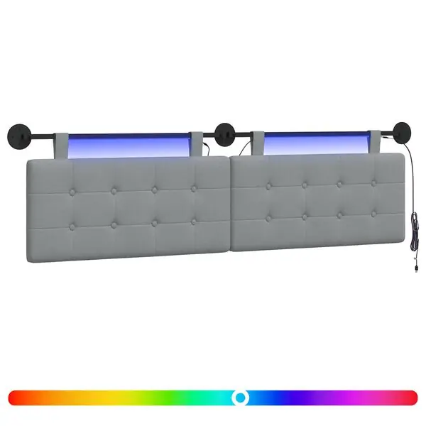 Sänkt pris vidaXL Hängande sänggavel Med LED-lampa Ljusgrå Tyg