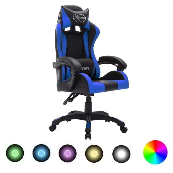 Köp online vidaXL Gamingstol med RGB LED-lampor blå och svart konstläder