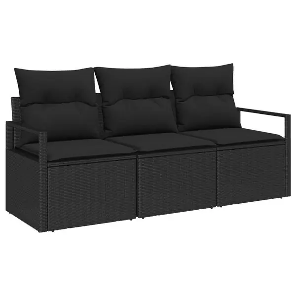vidaXL Trädgårdsoffset med kudde med lagring 3 pcs Svart konstrotting Reapris