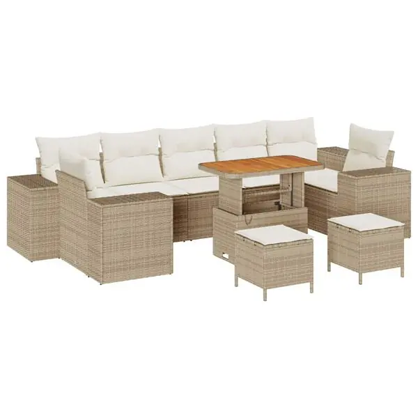 vidaXL Trädgårdsoffset 10 pcs Beige konstrotting Endast denna vecka