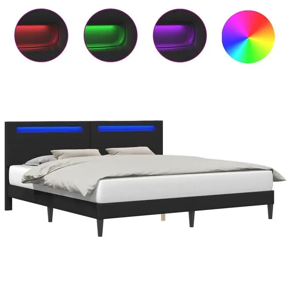vidaXL Sängram med LED-ljusslingor Svart 180 x 200 cm Konstläder Fynd
