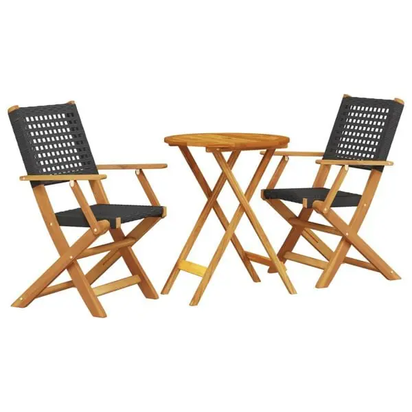 I lager vidaXL Caféset 3 delar svart konstrotting och massivt trä
