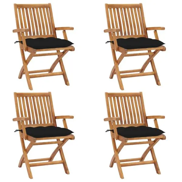 vidaXL Hopfällbara trädgårdsstolar med dynor 4 st massiv teak Rabatt