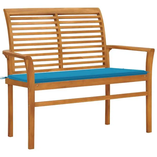 Begränsat erbjudande vidaXL Trädgårdsbänk med blå dyna 112 cm massiv teak