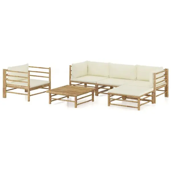 vidaXL Loungegrupp för trädgården med gräddvita dynor 6 delar bambu Beställ nu