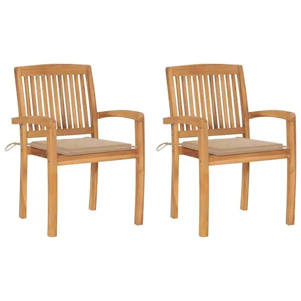 Beställ nu vidaXL Trädgårdsstolar med beige dynor 2 st massiv teak