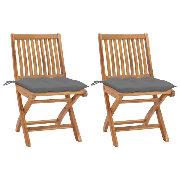 vidaXL Trädgårdsstolar med gråa dynor 2 st massiv teak Rabatt