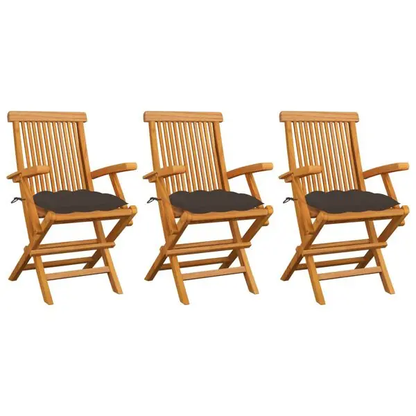 Utförsäljning vidaXL Trädgårdsstolar med dynor taupe 3 st massiv teak