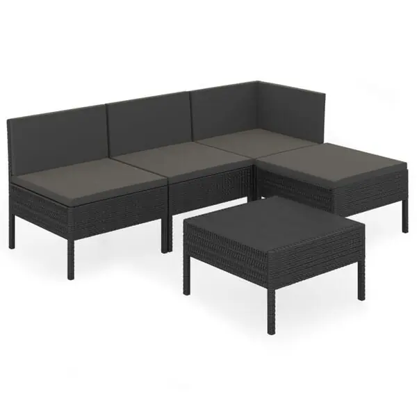 vidaXL Loungegrupp med dynor 5 delar konstrotting svart Säker betalning
