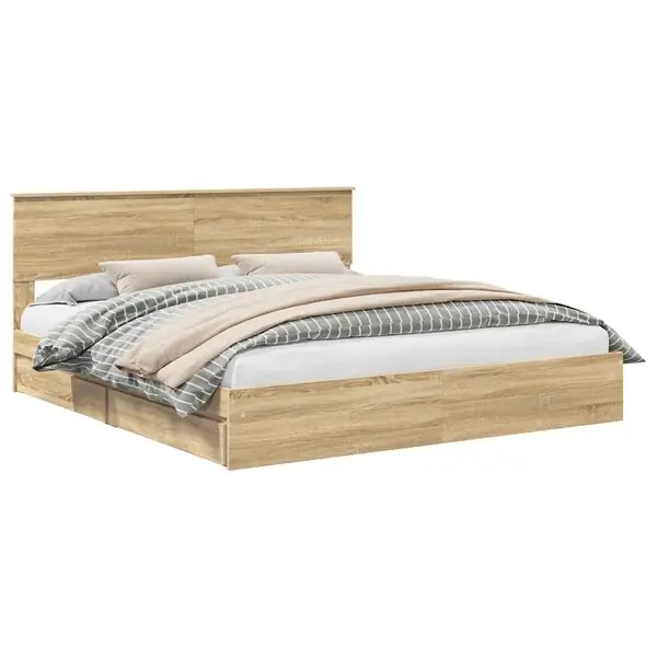 Expressleverans vidaXL Förvaringssäng med låda Sonoma-ek 180 x 200 cm Konstruerat trä