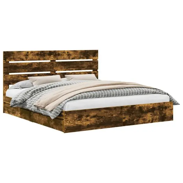 Säker betalning vidaXL Förvaringssäng med låda Rökt ek 180 x 200 cm Konstruerat trä