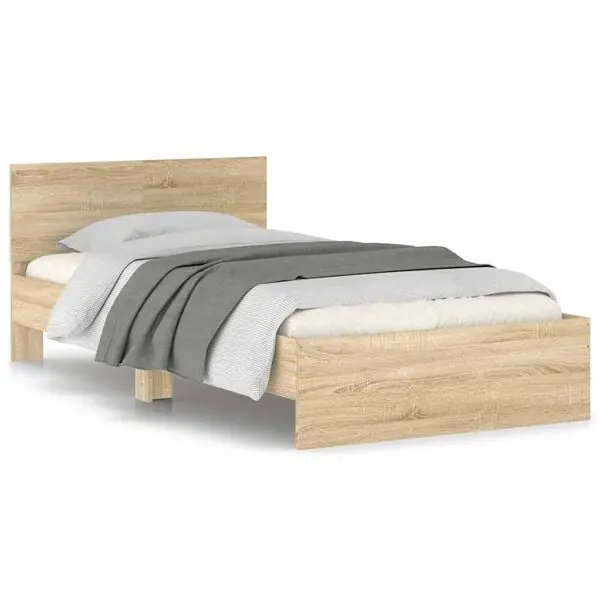 vidaXL Sängram utan madrass med huvudgavel sonoma-ek 100x200 cm Rabatt