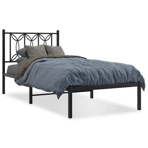 Erbjudande vidaXL Sängram med huvudgavel metall svart 75x190 cm