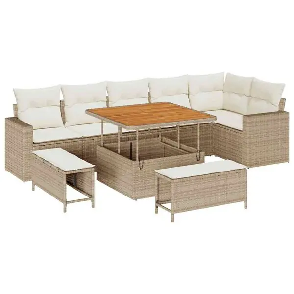 vidaXL Trädgårdsoffset 11 pcs Beige och gräddfärgad konstrotting Billigare